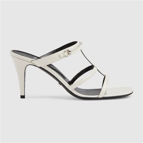 Women's slim Horsebit slide sandal in white leather 